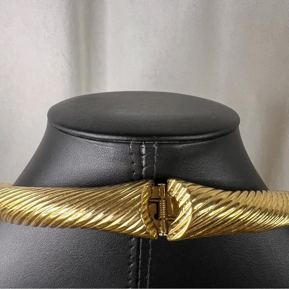 Vintage Givenchy 18k Gold Plated Torque Necklace w/ Glass Stones & Rhinestones - Picture 12 of 16